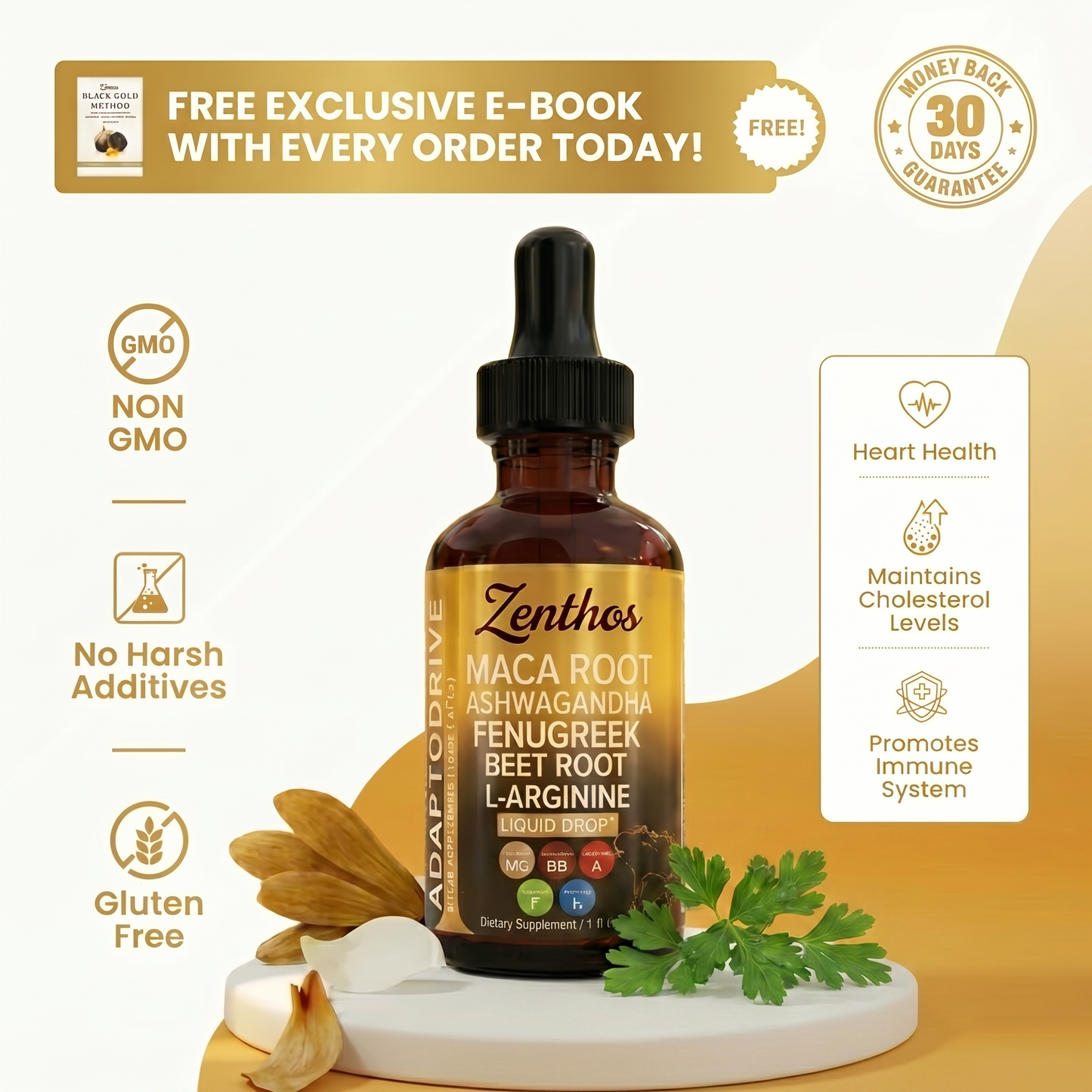 Zenthos's Maca Root Liquid Drops. Your 5-in-1 Support.